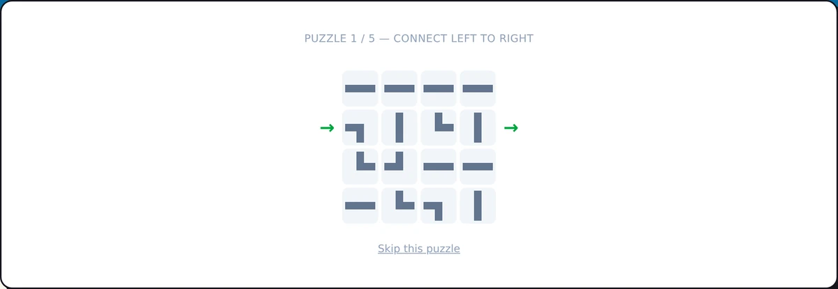 Screenshot of the Pathfinder Game Practice (Path Puzzle) mid-round: rotate pipes into one connected path
