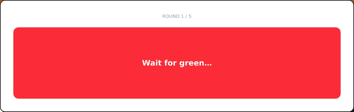 Screenshot of the Reaction Time Test Practice mid-round: click the instant the screen turns green