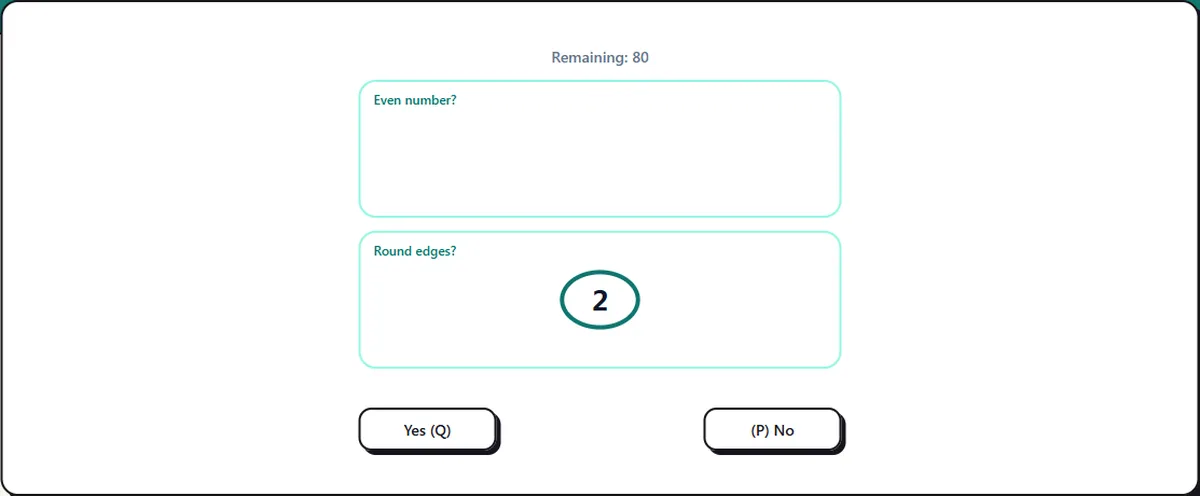 Screenshot of the Ticket (Number & Shape) Game Practice mid-round: top box: is the number even? Bottom: round edges?