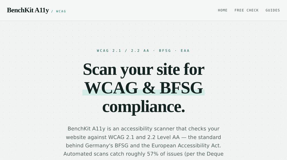 Screenshot of the Klar Barrierefrei app — Scan your website for WCAG accessibility issues in minutes.