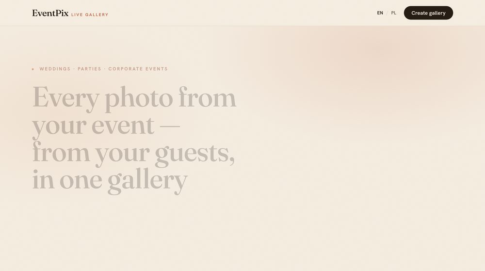 Screenshot of the EventPix app — Collect every guest photo from your event via one QR code.